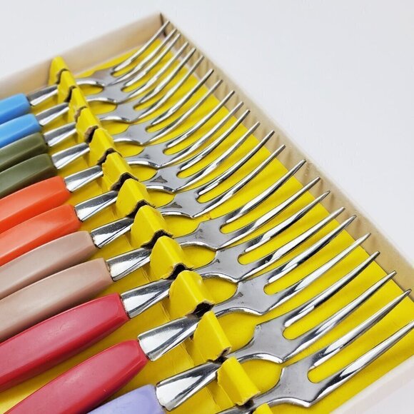 German Cocktail Little Forks Vintage Rostfrei Stainless Steel No. 866 Set 12 MCM - Picture 7 of 12